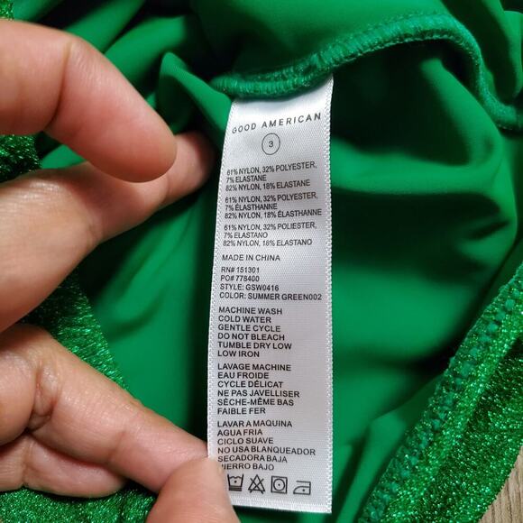 Good American Glitter One-Piece Swimsuit Green Halter Neck Size 3 Large NWT - Picture 6 of 7